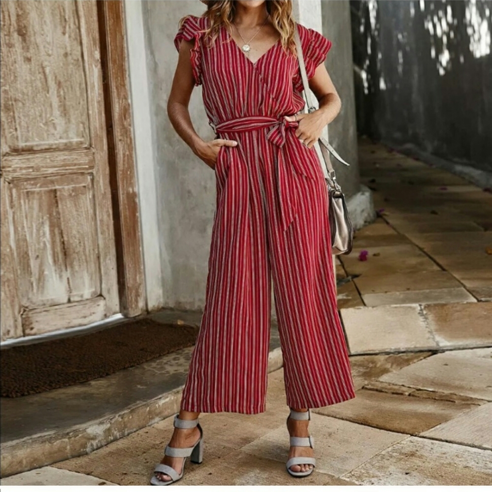 Wrap front Ruffle Sleeve jumpsuit - Picture 1 of 9